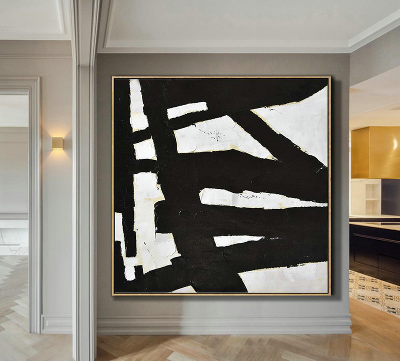Oversized Canvas Art On Canvas,Handmade Minimal Art Palette Knife Canvas Painting, Black White Beige - Original Abstract Painting Canvas Art